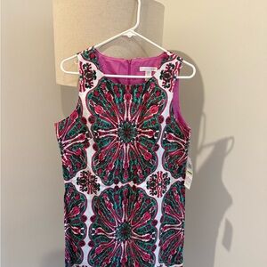 London Times Pink and Green Patterned Midi Dress